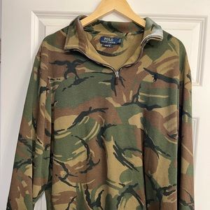 Camouflage Polo cotton long sleeve pullover with zipper neck.